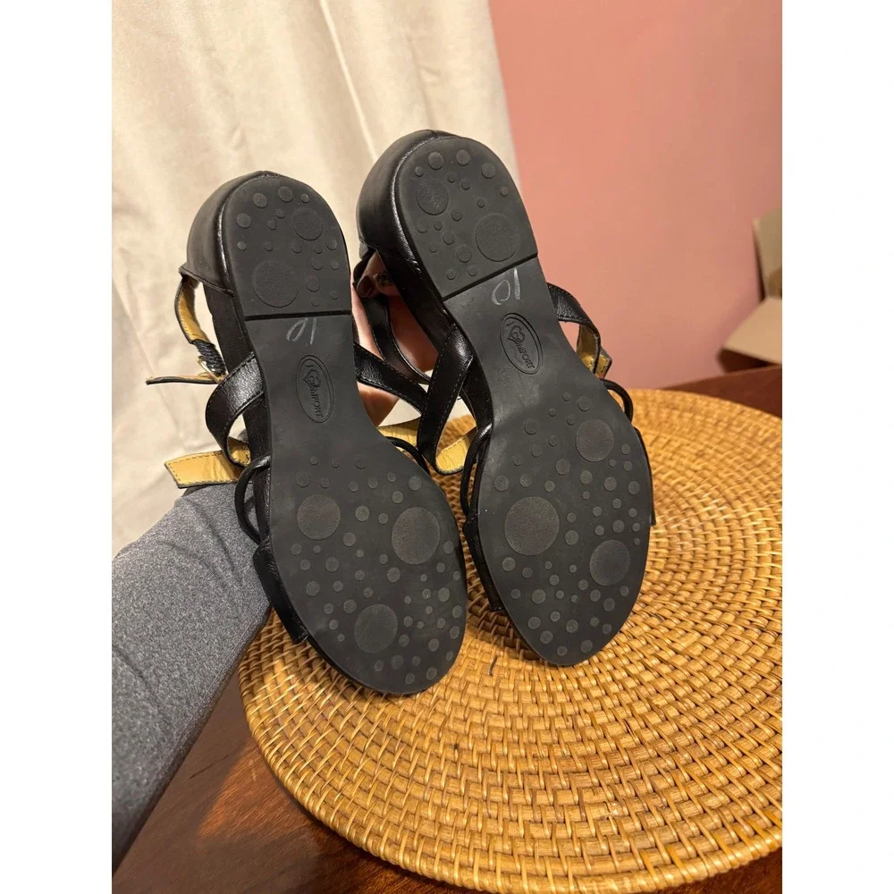 iComfort Womens Black Strappy Wedge Sandals Low Heel Back Zip Buckle Straps